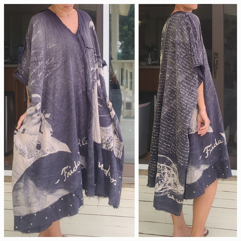 Rare Magnolia Pearl Frida Kahlo Jaya Kaftan Dress Ozzy Patchwork Artist Smock OS - Picture 4 of 17